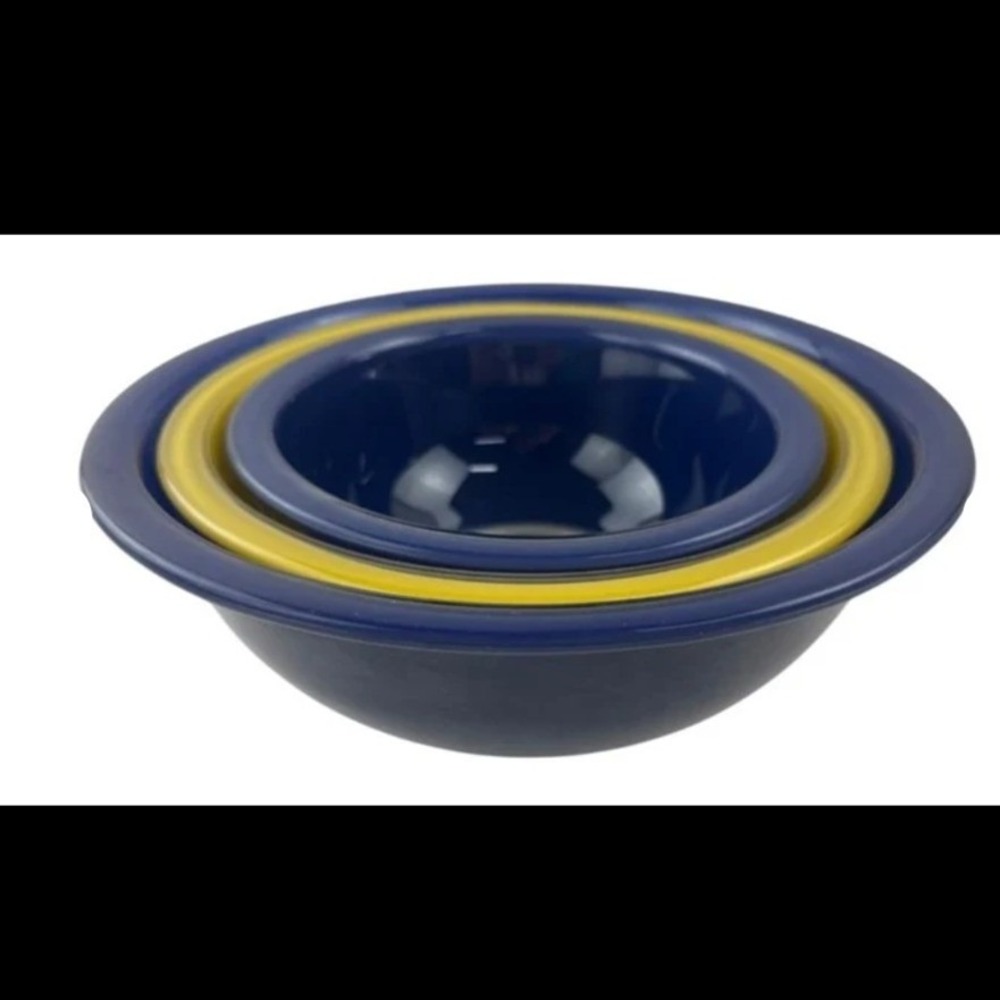 Vintage Pyrex 325 Clear Bottom Nesting Bowls Set Cobalt Blue Yellow Retro
